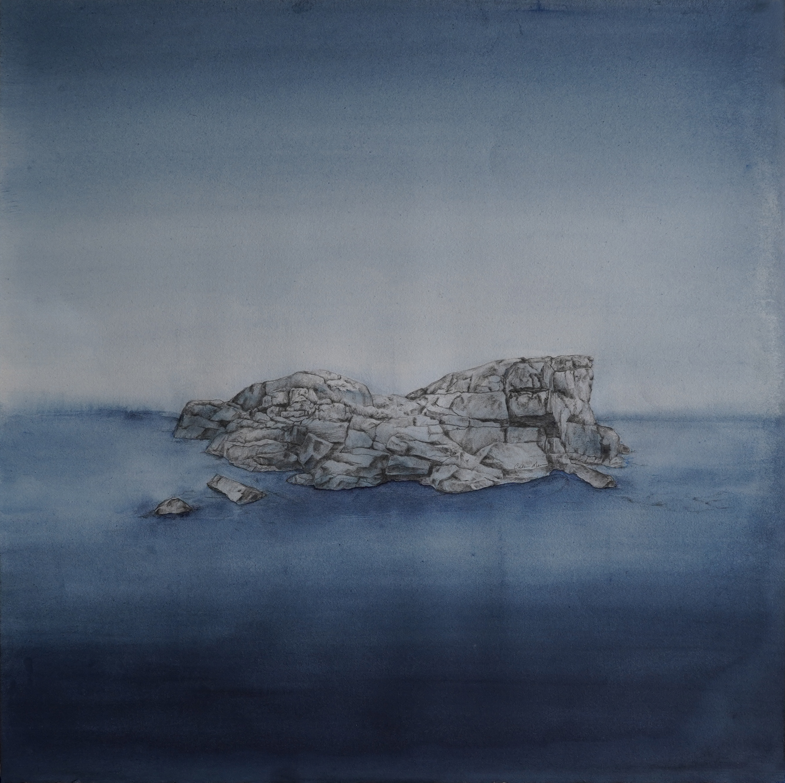 blue drawing of lake superior rock